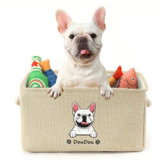 Personalized Dog Toy Basket with Custom Pet Portrait - Handmade Pet Storage Box