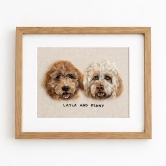 Custom Wool Felt Pet Portrait in Rectangle Frame - Handmade Pet Memorial Wall Art