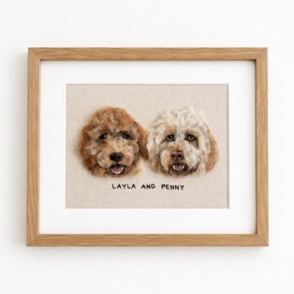 Custom Wool Felt Pet Portrait in Rectangle Frame – Handmade Pet Memorial Wall Art