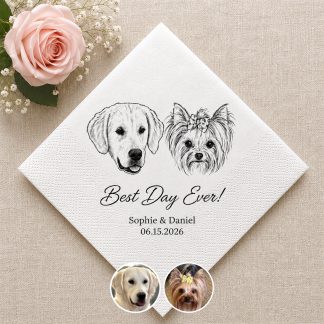 Personalized Pet Wedding Napkins - Custom Photo and Text Napkin Set