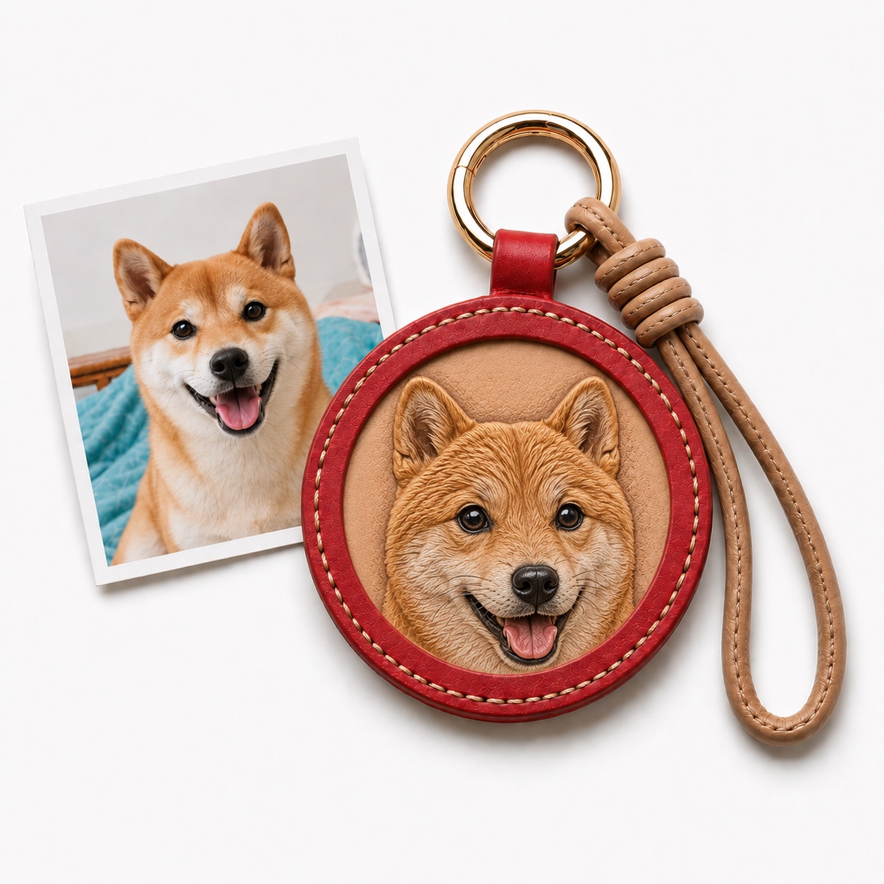 Custom Leather Pet Portrait Keychain – Handmade Embossed Pet Memorial Keyring - Image 7