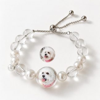 Handcrafted Pearl Pet Face Bracelet - Personalized Crystal Pet Memorial Jewelry