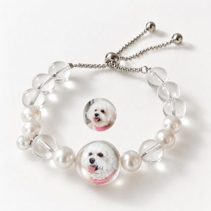 Handcrafted Pearl Pet Face Bracelet – Personalized Crystal Pet Memorial Jewelry