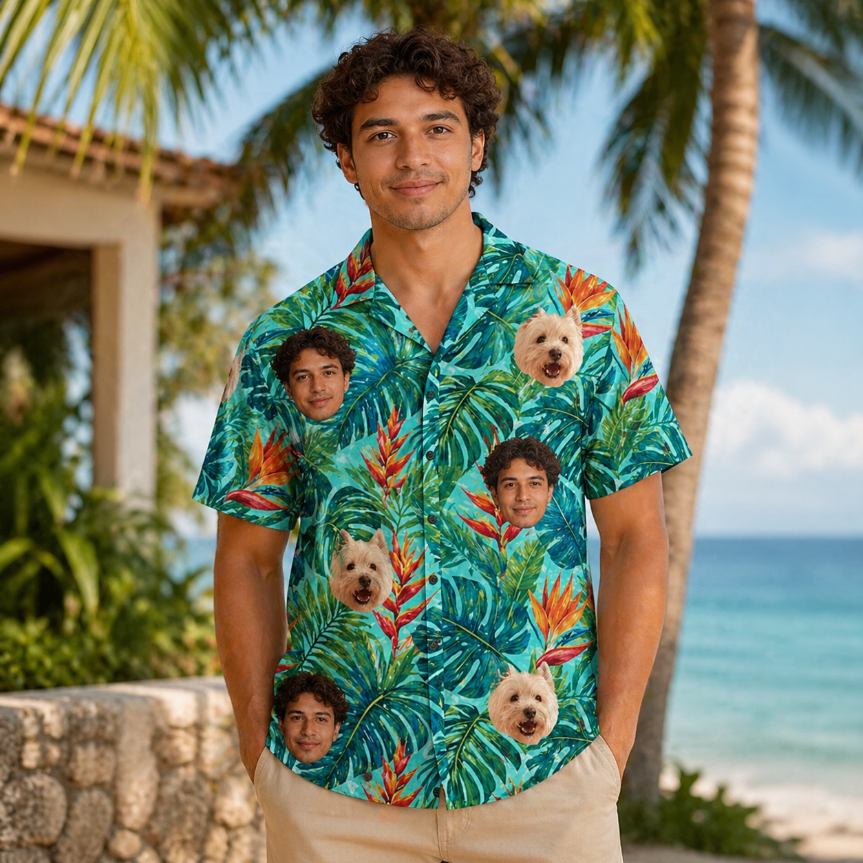 Personalized Face Custom Unisex Tropical Hawaiian Aloha Shirt - Image 2