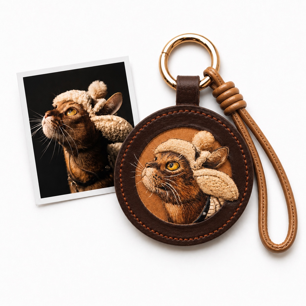 Custom Leather Pet Portrait Keychain – Handmade Embossed Pet Memorial Keyring - Image 5