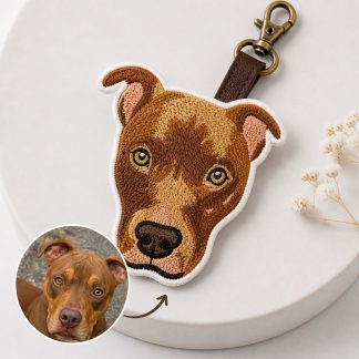 Custom Pet Embroidered Keychain, Dog Face Keychain, Personalized Pet Portrait, T