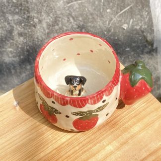 Handmade Strawberry Mug with Custom Pet Portrait - 350ml Ceramic Coffee Cup
