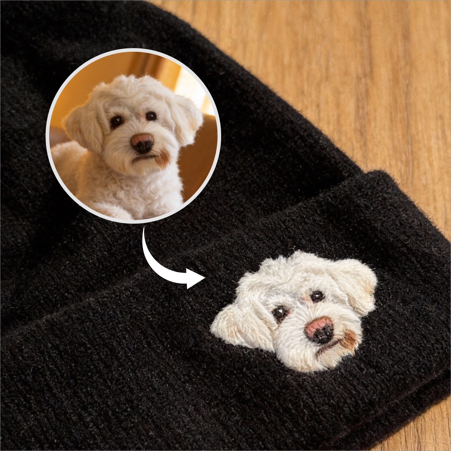 Hand-Felted Wool Beanie with Pet Portrait - Personalized Needle Art Hat - Image 3