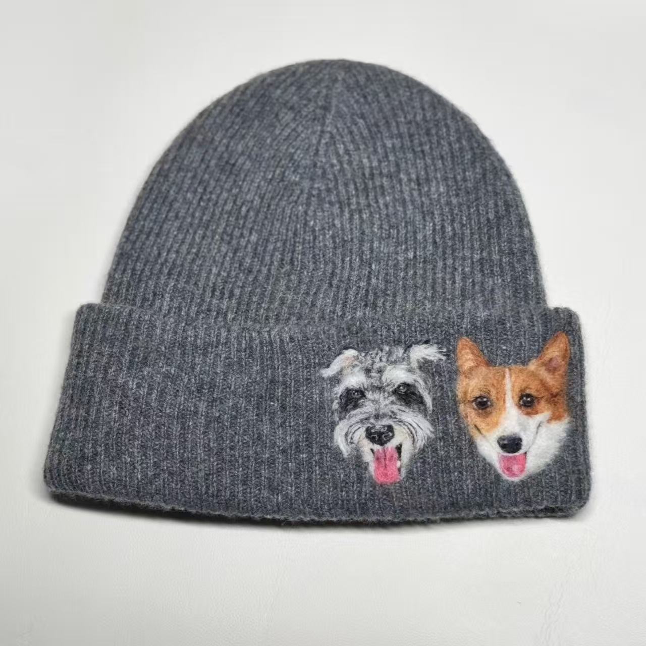 Hand-Felted Wool Beanie with Pet Portrait - Personalized Needle Art Hat - Image 16