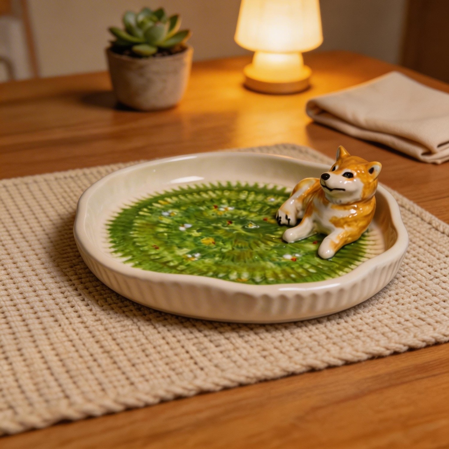 Custom Pet Portrait on Grass Ceramic Plate - Handmade Pet Memorial - Image 3