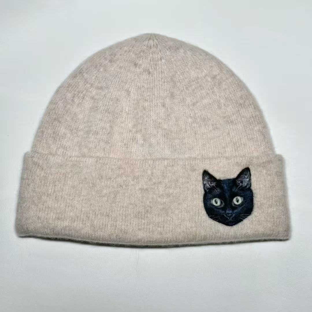 Hand-Felted Wool Beanie with Pet Portrait - Personalized Needle Art Hat - Image 15