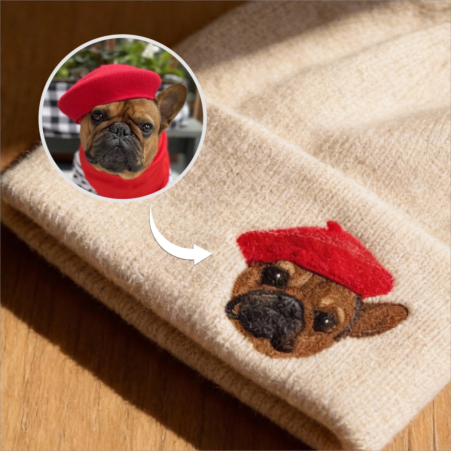 Hand-Felted Wool Beanie with Pet Portrait - Personalized Needle Art Hat - Image 4
