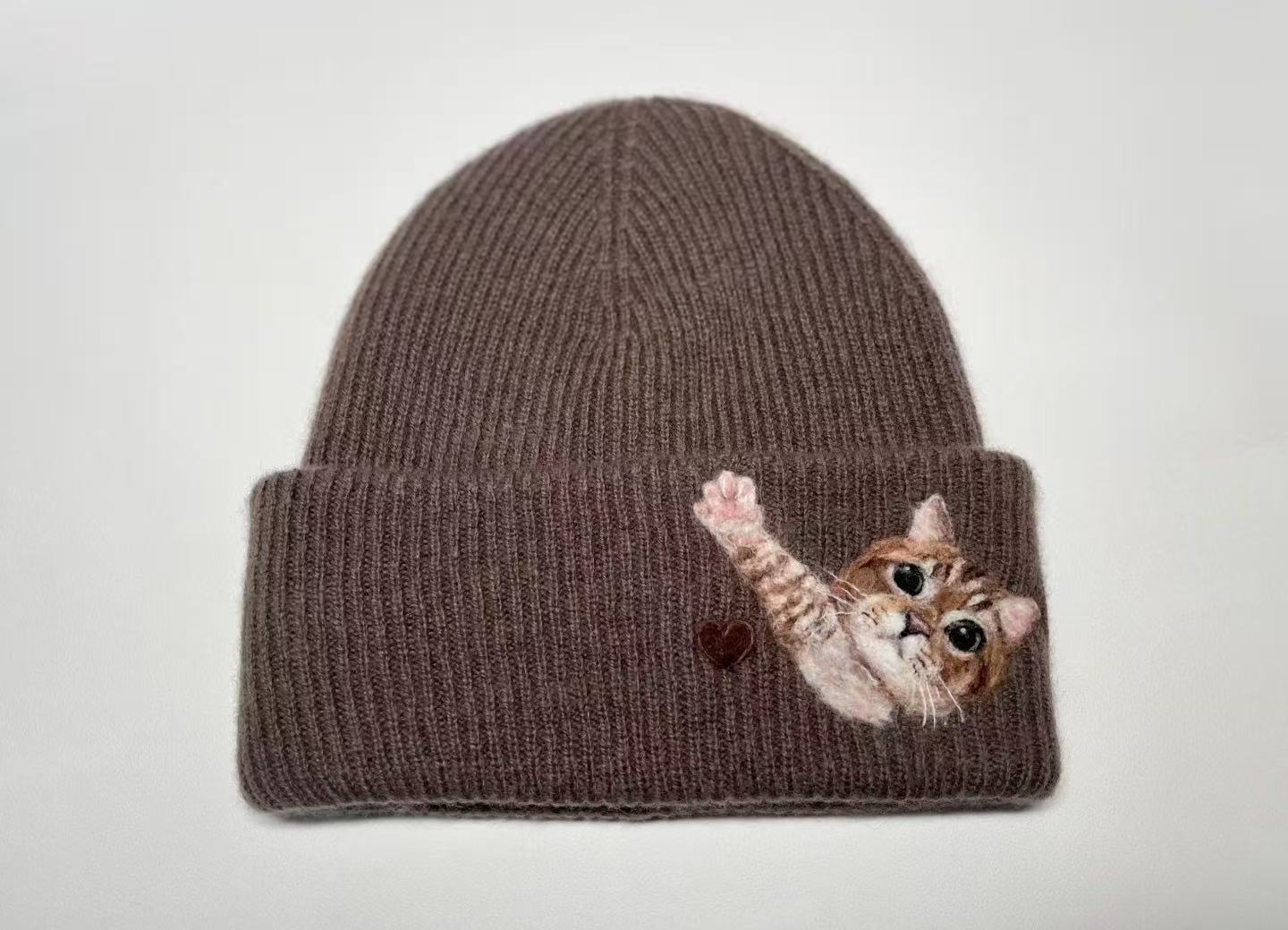 Hand-Felted Wool Beanie with Pet Portrait - Personalized Needle Art Hat - Image 14