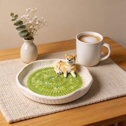 Custom Pet Portrait on Grass Ceramic Plate – Handmade Pet Memorial