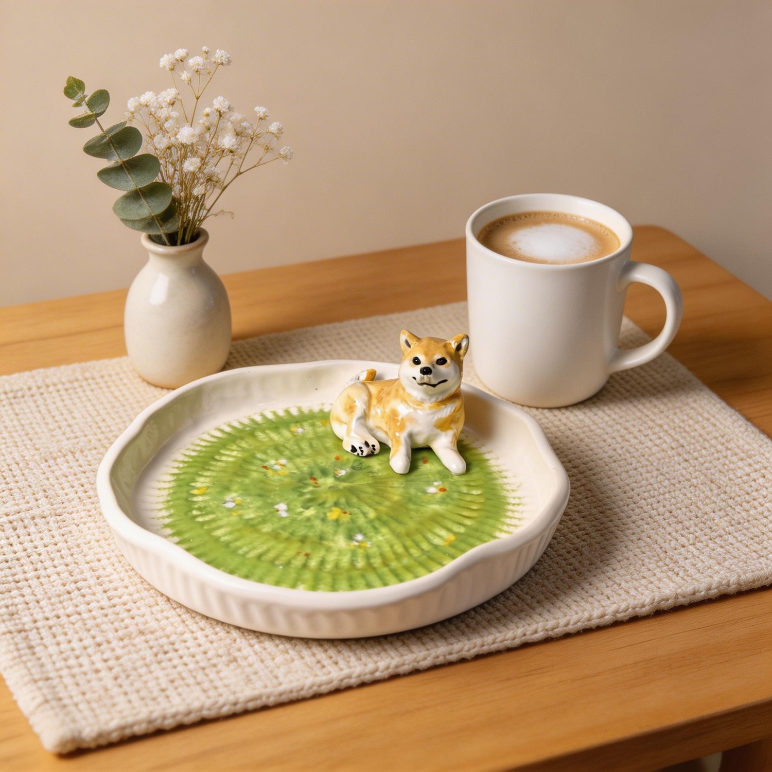 Custom Pet Portrait on Grass Ceramic Plate - Handmade Pet Memorial