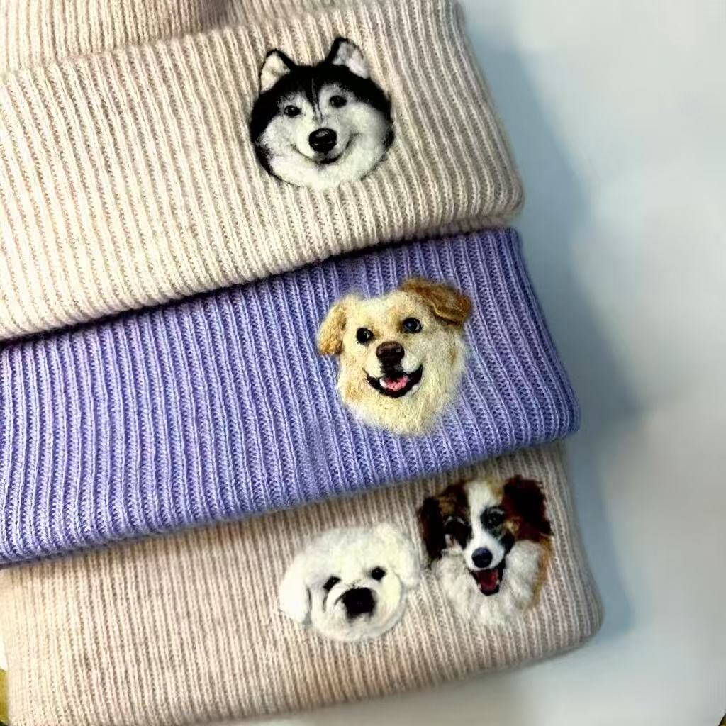 Hand-Felted Wool Beanie with Pet Portrait - Personalized Needle Art Hat - Image 18