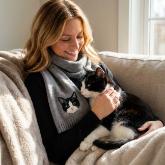 Personalized Knit Scarf with Pet Portrait - Cozy Pet Lover Gift