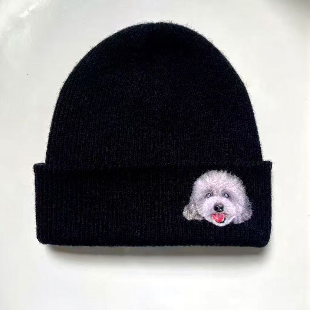 Hand-Felted Wool Beanie with Pet Portrait - Personalized Needle Art Hat - Image 12