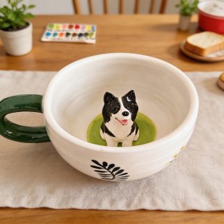 Custom 3D Pet Inside Mug with Green Handle - Personalized Ceramic Coffee Mug