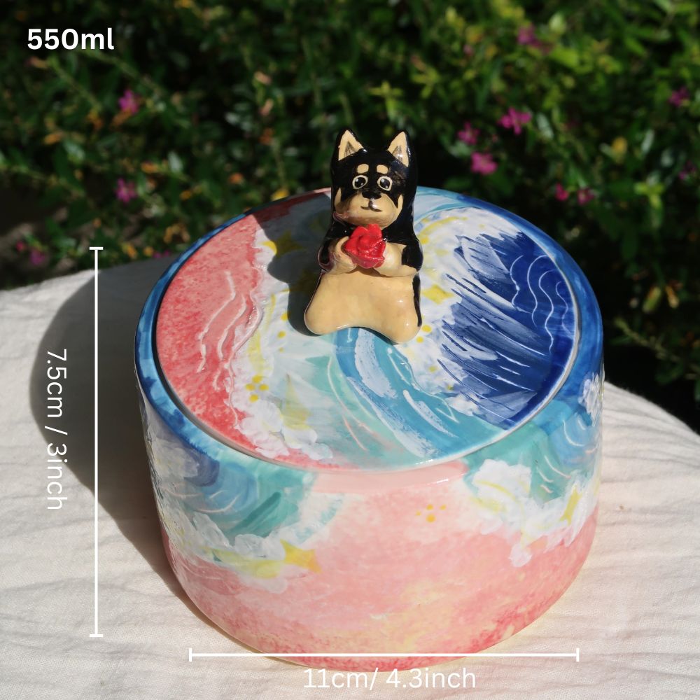 Handmade Pet Urn for Ashes – Ceramic Keepsake Urns with 3D Pet Figurine Lid, Personalized Dog or Cat Memorial Jar - Image 11