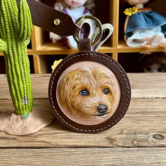 Handmade Leather Pet Portrait Keychain - Custom Dog or Cat Face Charm, Pet Memorial Gift