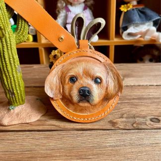 Handmade Leather Pet Portrait Keychain - Custom Dog or Cat Face Charm, Pet Memorial Gift