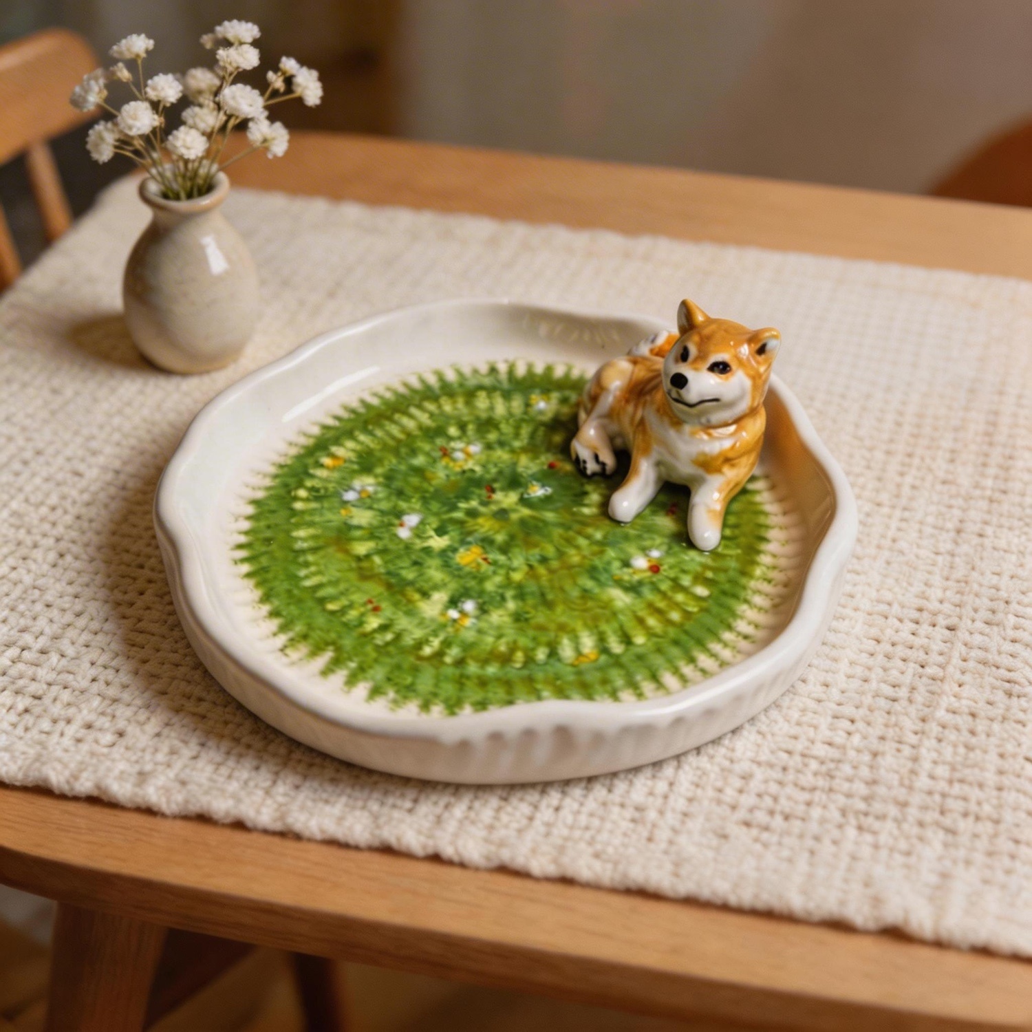 Custom Pet Portrait on Grass Ceramic Plate - Handmade Pet Memorial - Image 2