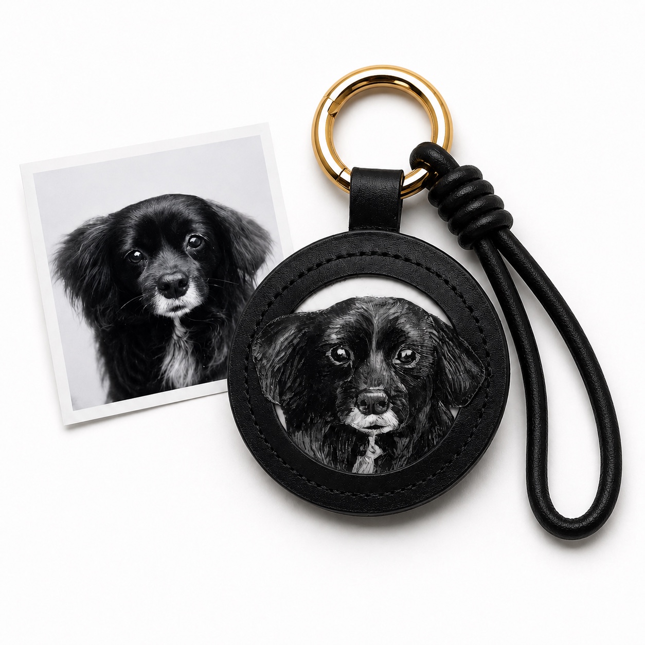 Custom Leather Pet Portrait Keychain – Handmade Embossed Pet Memorial Keyring - Image 4