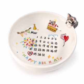 Personalized Pet Birthday Memory Bowl with 3D Pet Figurines - Ceramic Calendar Bowl
