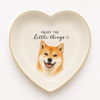 Custom Pet Portrait Gold Rim Ceramic Jewelry Dish