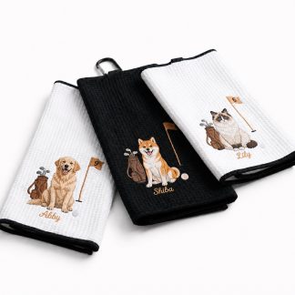 Custom Embroidered Pet Golf Towel with Carabiner – Personalized Dog & Cat Golf Gift