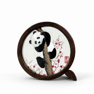 Custom Sichuan Embroidery Panda Walnut Wood Display Frame – Personalized Shu Embroidery Art Plaque