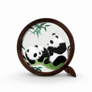 Custom Sichuan Embroidery Panda Walnut Wood Display Frame – Personalized Shu Embroidery Art Plaque